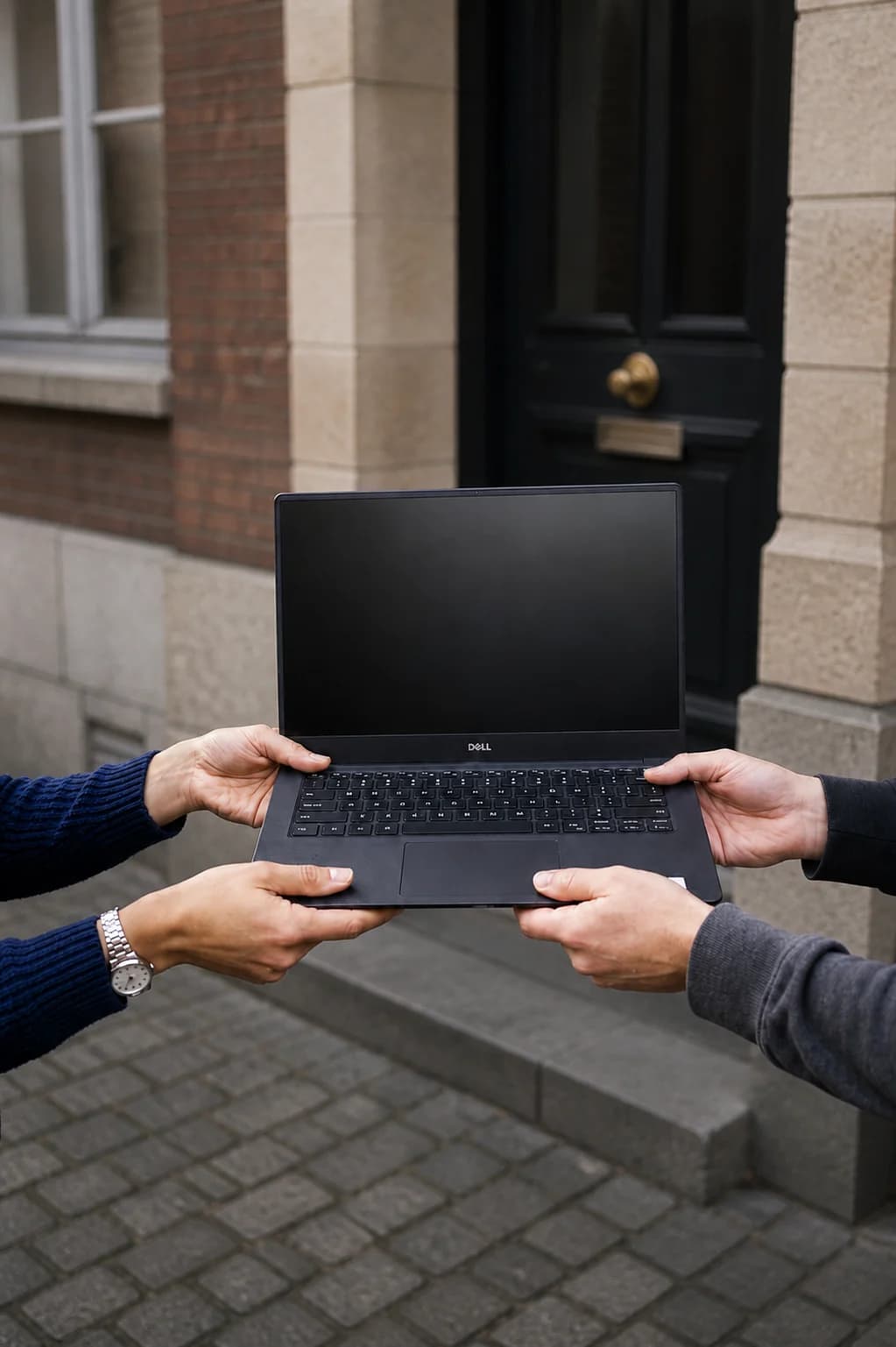 Illustration de la remise d’un ordinateur portable pour une récupération à domicile